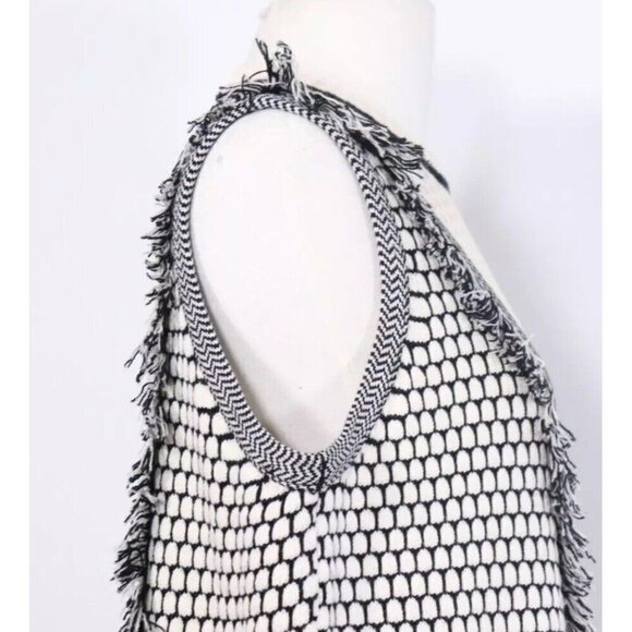 Three Floor Women's M Black White Perforated and Fringed Knitted Shift Dress - Picture 4 of 11